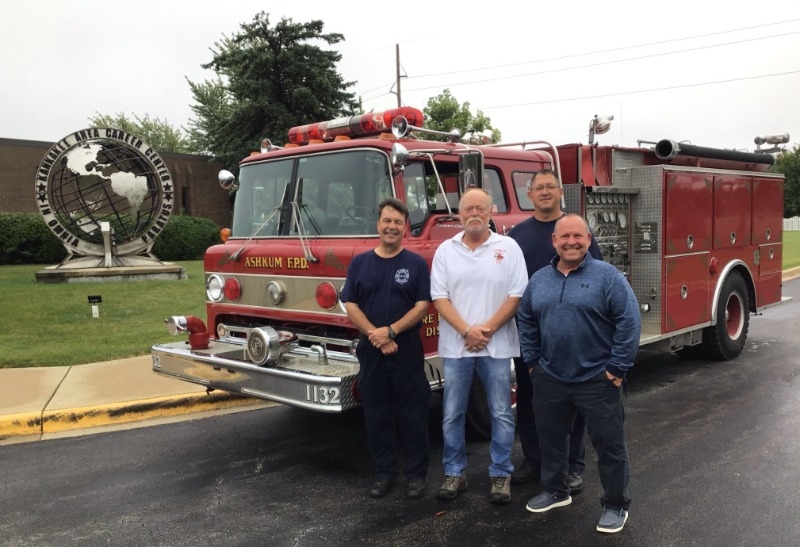 Fire-Rescue-ERM Instructor Leeson, Chief Glenn, Assist Chief Gerdes and Principal Guerin